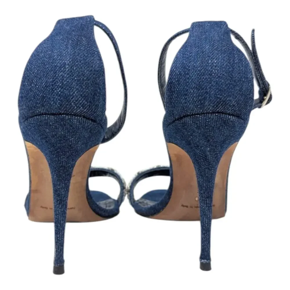 Manolo Blahnik x Rihanna limited edition Rih-Vi strappy crystal sandal denim 40